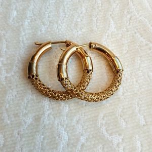 18k Yellow Gold Mesh Filligree Vintage Hoop Earrings